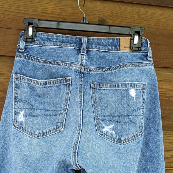 American Eagle Mom Jeans With Busted Knees, High Waisted Straight Leg - Picture 6 of 10